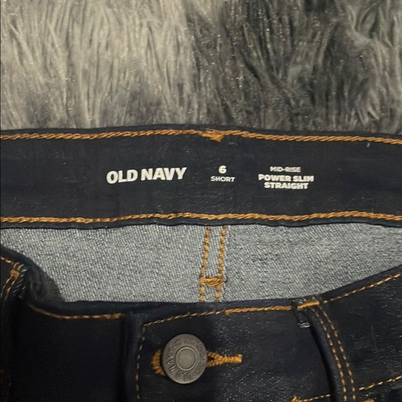 Old Navy mid rise power slim straight dark blue jeans - Picture 2 of 3